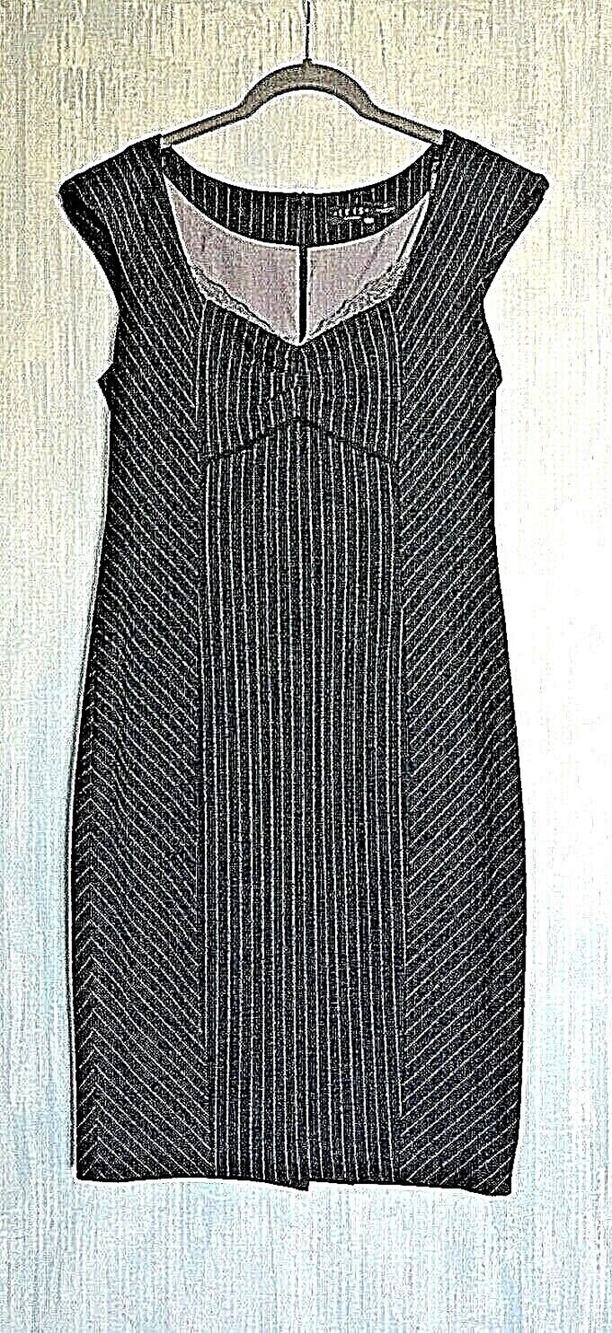 IRIS SETLAKWE Sleeveless Fitted Stretch Dress Grey Flannel Stripes & Lace 8 WOW!